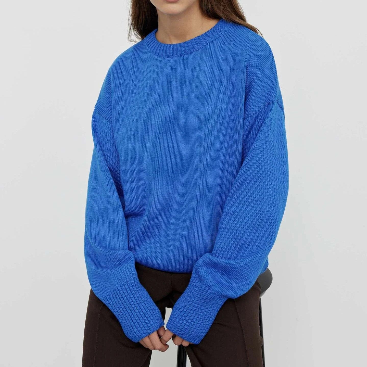 Winter Warm Thick Knit Sweaters Solid Black Sweater Soft Pullover Loose Pullovers Korean Autumn Women Coat O Neck Sweater Jumper Blue One Size