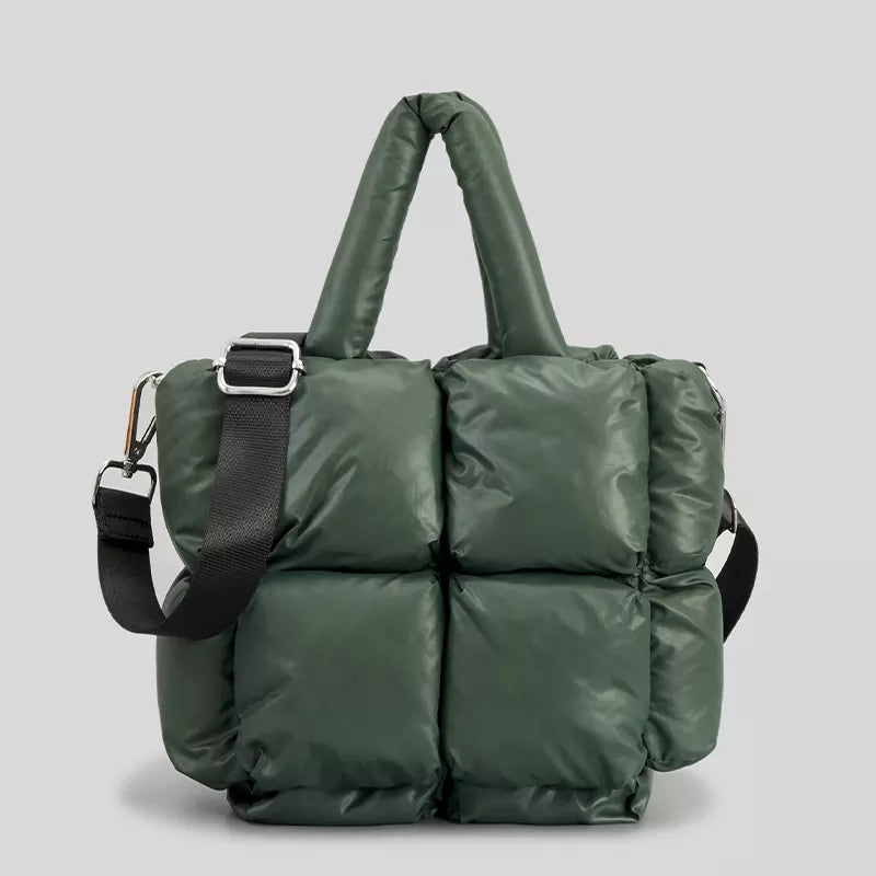 Fashion Large Tote Padded Handbags Designer Quilted Women Shoulder Bags Luxury Nylon Down Cotton Crossbody Bag Winter Purse Green mini