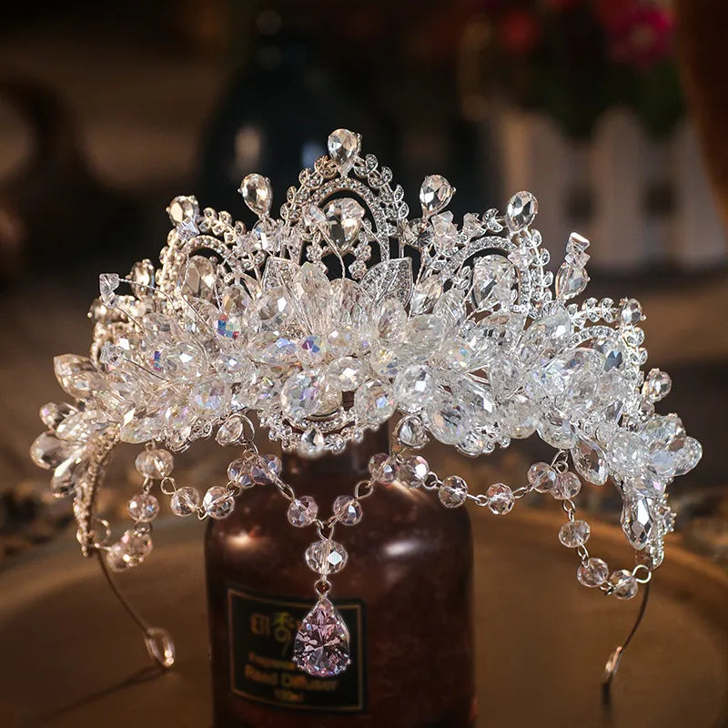 Baroque Luxury Crystal Bridal Tiaras Cubic Zircon Crown Rhinestone Pageant Diadem Headpieces Wedding Hair Accessories Silver Color 1