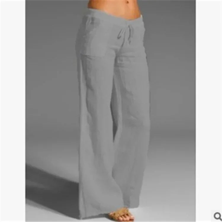 Summer Cotton Linen Women's Pants Oversize Black Wide-leg Pants Casual Pants Female Trendy Loose Fashion Trousers Ladies grey