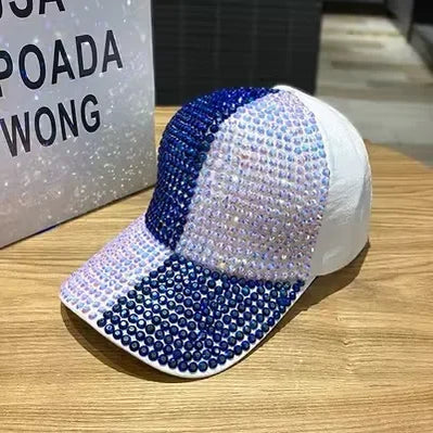 Summer Ladies Baseball Cap Korean Wild Spring and Autumn Rhinestone Caps Fashion Personality Street Highlights Hip-hop Hats PZ Blue 55-60cm
