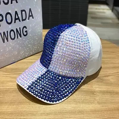 Summer Ladies Baseball Cap Korean Wild Spring and Autumn Rhinestone Caps Fashion Personality Street Highlights Hip-hop Hats PZ Blue 55-60cm