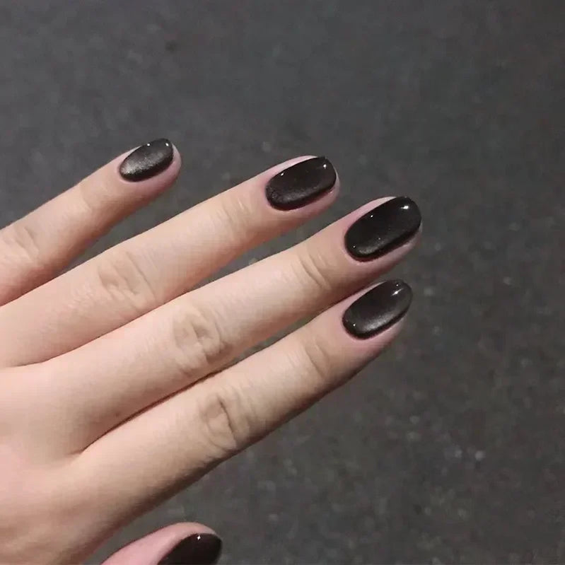 24Pcs Solid Black Short False Nails with Rose Pattern Design Ballerina Square Artificial Full Cover Press on Nail Tips for Girls