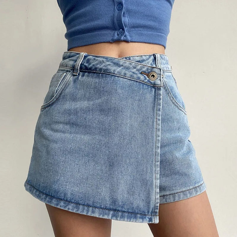 Irregular Denim Skirt for Women Slim High-waisted A-line Jeans Skirt Shorts Fashion Vintage Streetwear Y2k Clothing Female blue