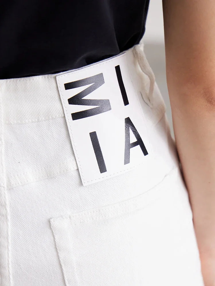 Minimalism Autumn Jeans For Women Straight Trousers Cotton Denim High Waist Wide Leg Casual Loose Pants