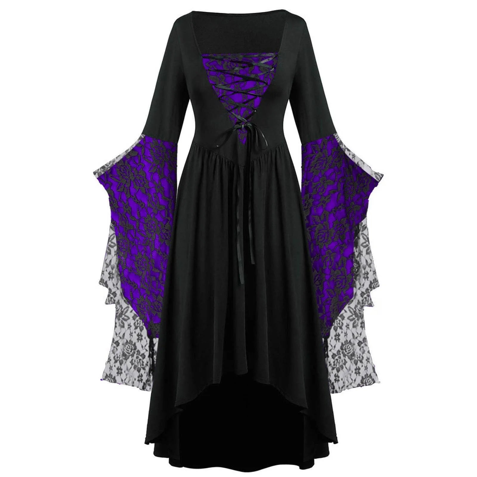 Dress Trumpet Sleeve Long Dress Plus Size Vintage Witch Vampire Dress Dresses Up Carnival Party Gothic Halloween Dresses Women Black