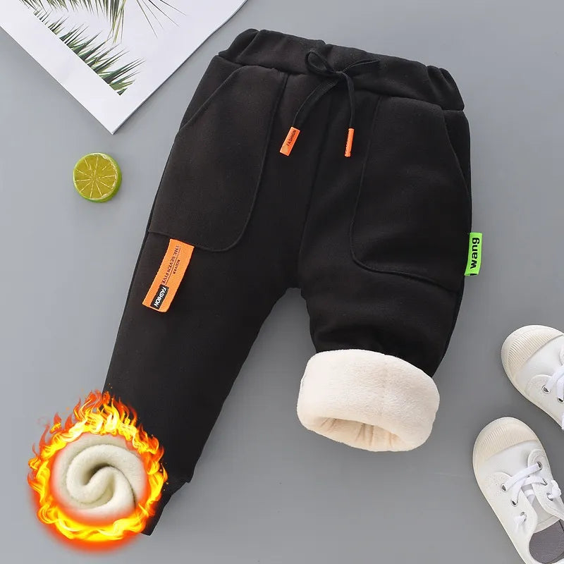 Winter Kid Thick Fleece Trousers Autumn 0-6Y Children Straight Warm Sports Pant Baby Girl Elastic Waist Jogger Sweatpant for Boy Fleece Thick Pants