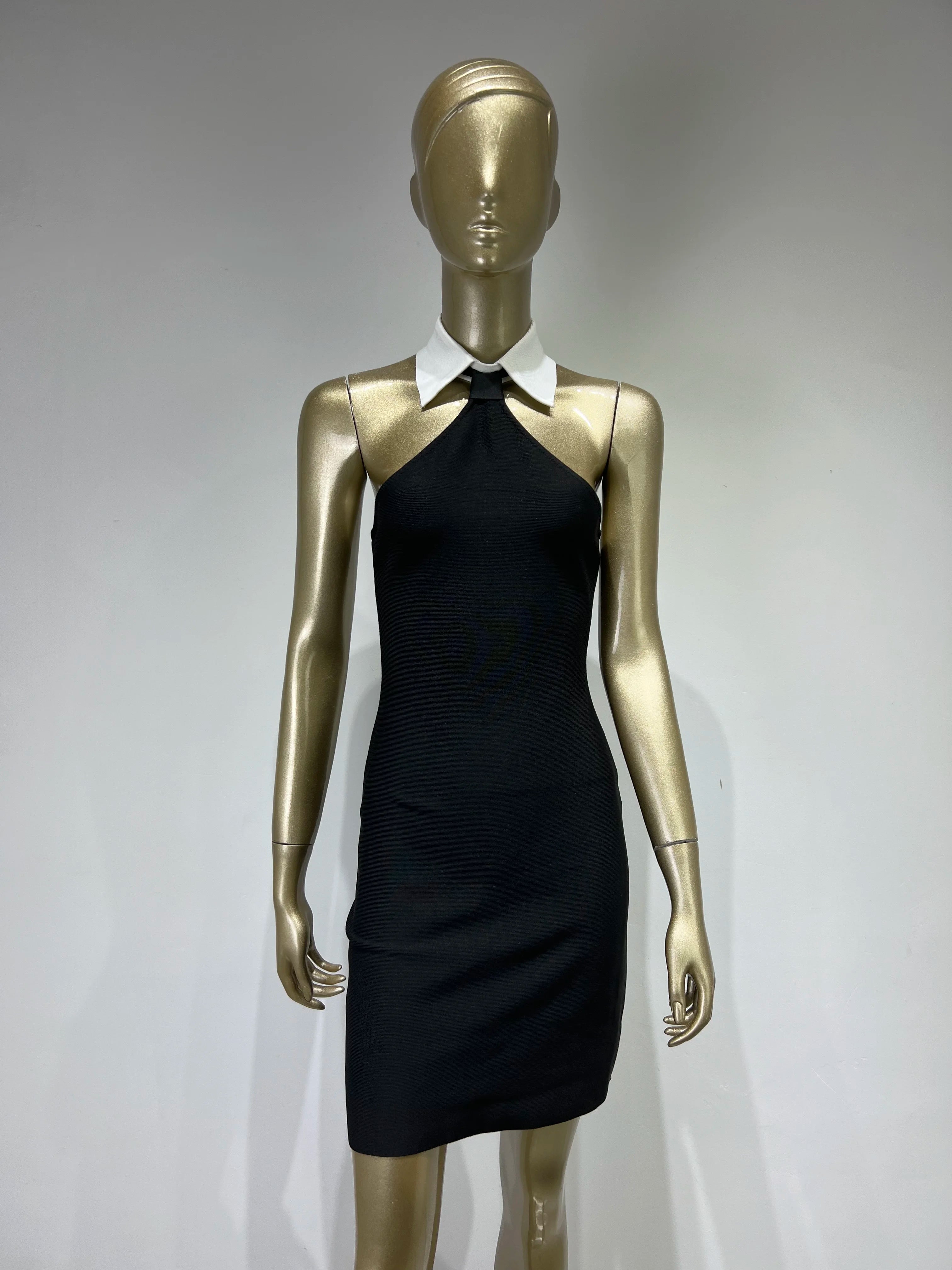 Women Summer Sexy Patchwork Backless Notched Black White Mini Bandage Dress 2024 Elegant Evening Club Party Dress