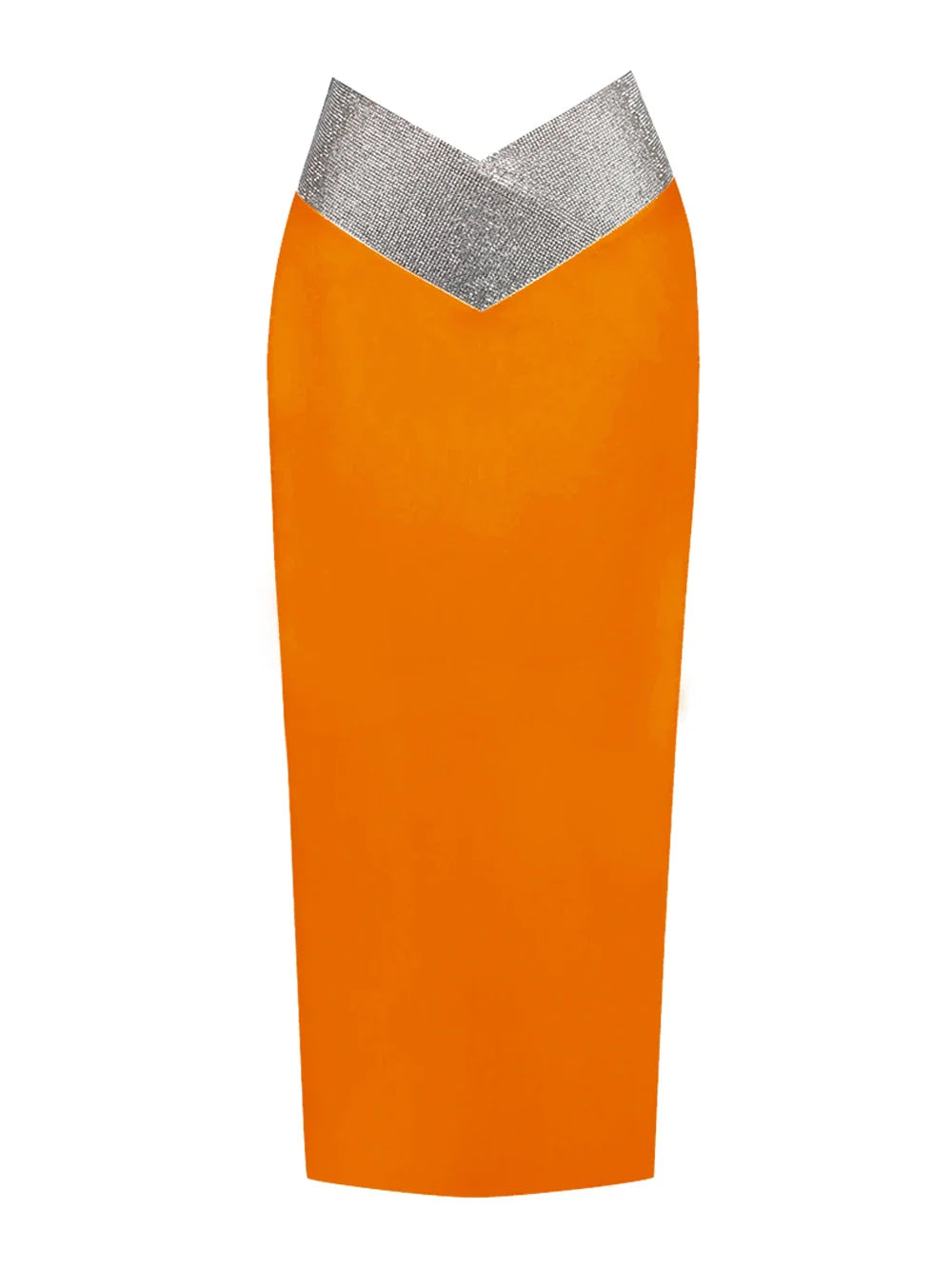 Saia midi bandagem justa branca e preta com cristais e diamantes, saia lápis de cintura alta para festa e boate, 77 cm