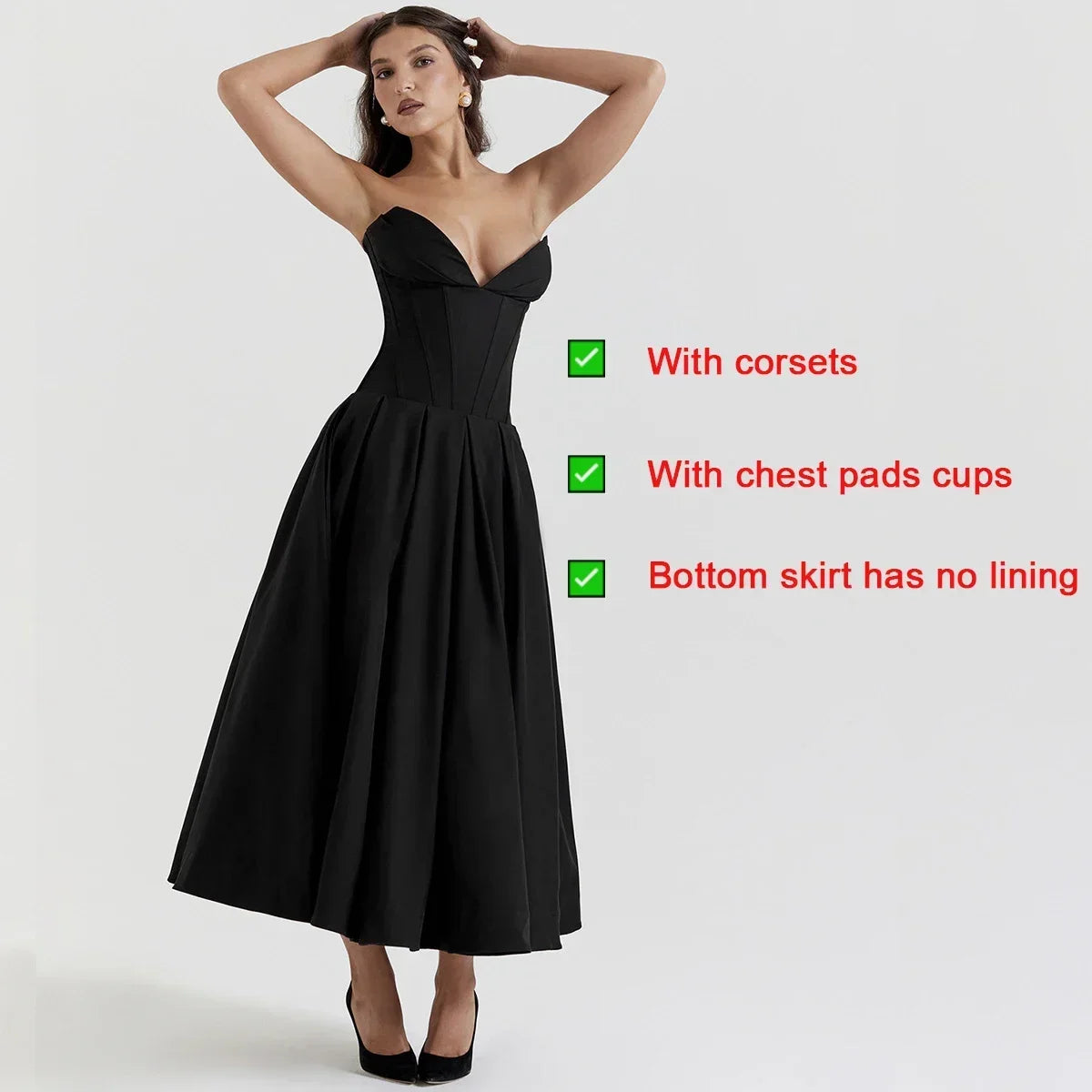 Suninheart Summer Formal Occasion Strapless Dress Sexy Elegant Fit and Flare Birthday Party Dresses Red Women's Clothing
