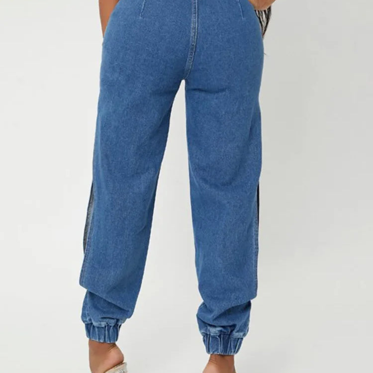 Fashion Side Of Leg Split Women's Jeans Loose Harem Pants Ladies Tie Feet Streetwear Jeans Casual Denim Pants