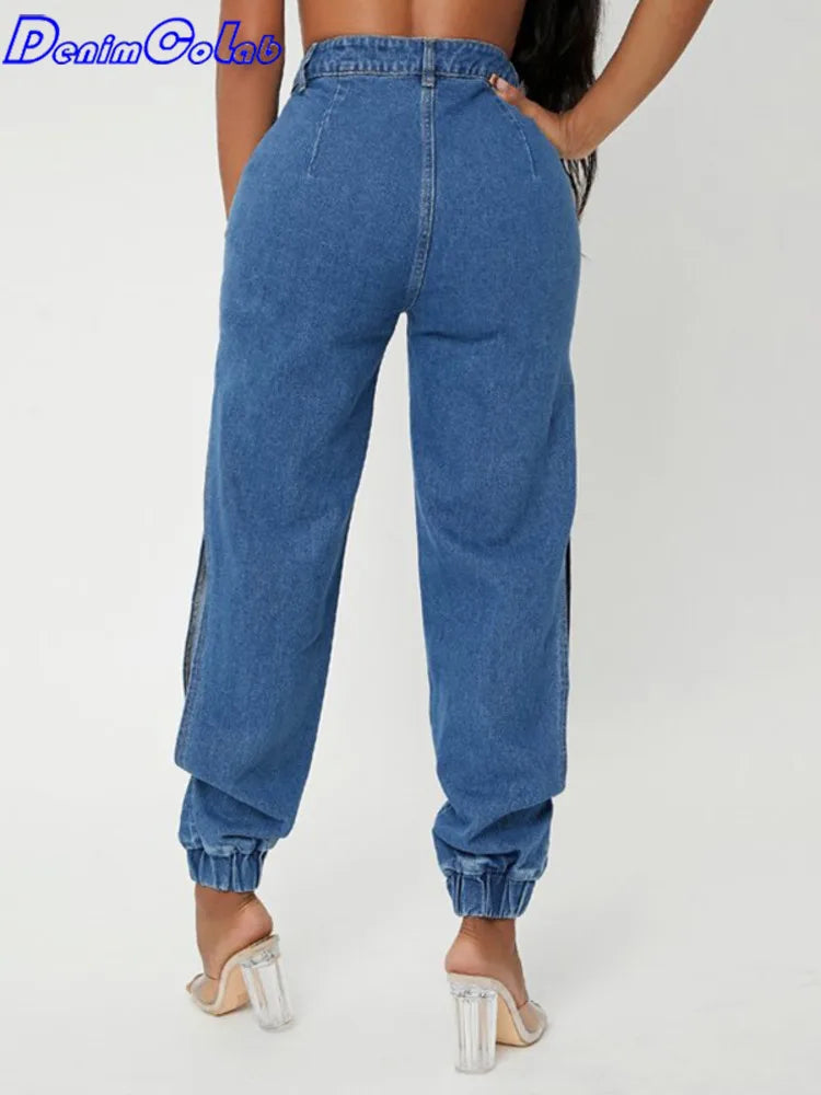 Fashion Side Of Leg Split Women's Jeans Loose Harem Pants Ladies Tie Feet Streetwear Jeans Casual Denim Pants