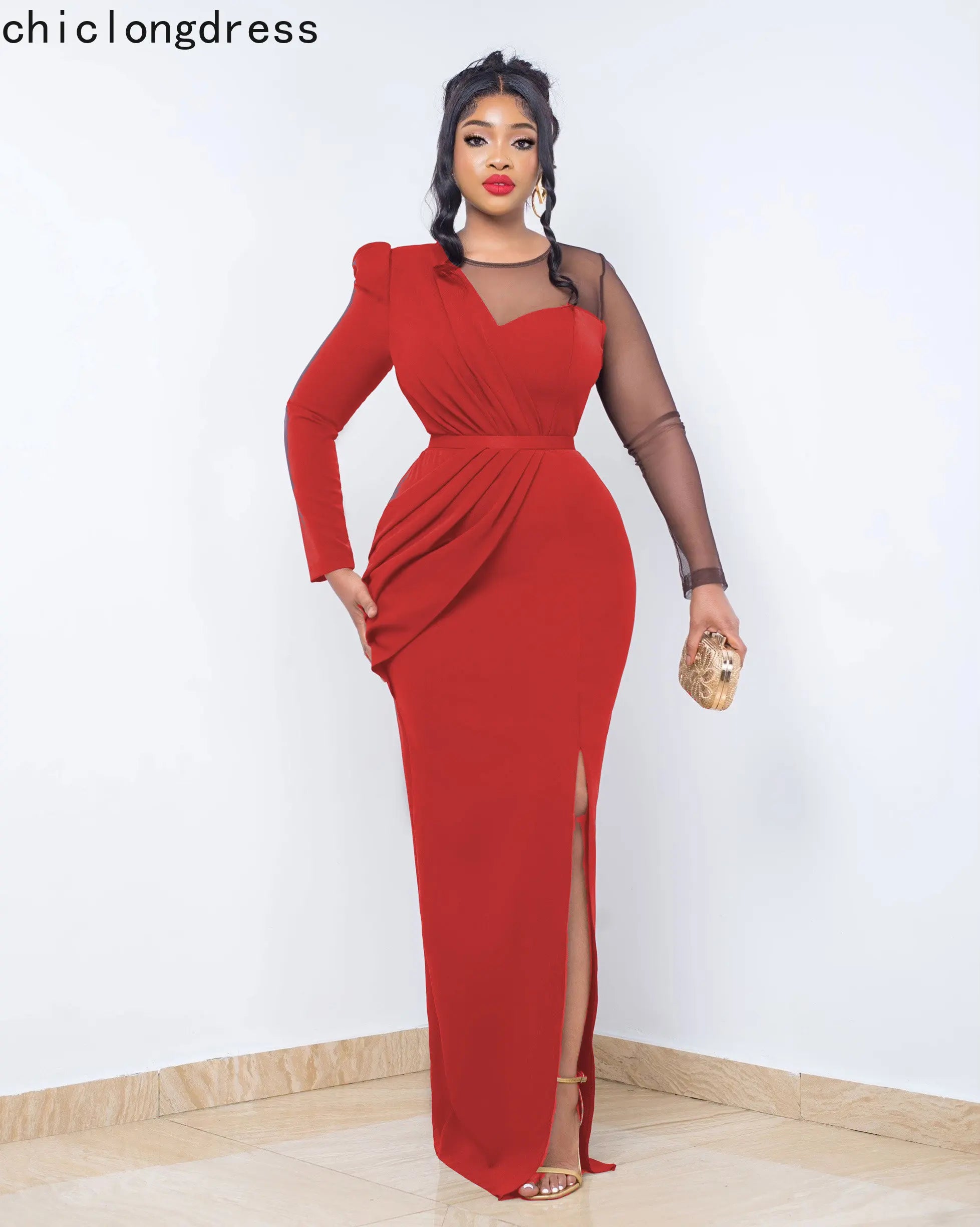 Spring Sexy Elegant Mesh Party Dress Women Fashion OL Slim Mesh Long Sleeve Splice Long Wedding Evening Dress Women