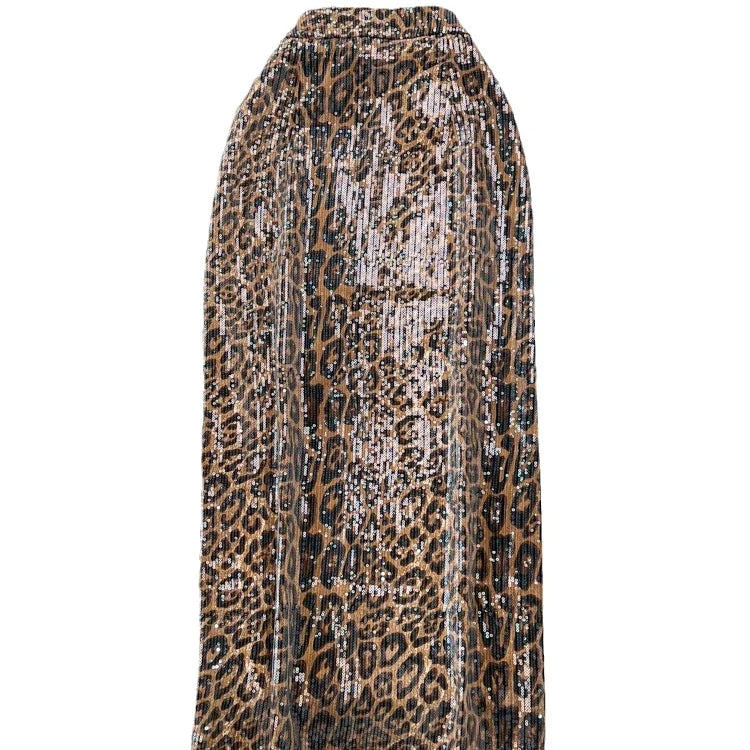 Women Chic Shinning Print Midi Skirt Zipper High Waist Leopard Zebra Wild Style Retro Long Skirts Mujer