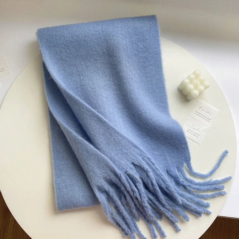 Winter Scarf Women Luxury Autumn Winter Cashmere Scarf Thickened Warm Shawl Classic Tassels Fluffy Scarf Solid Color Soft Shawl A6