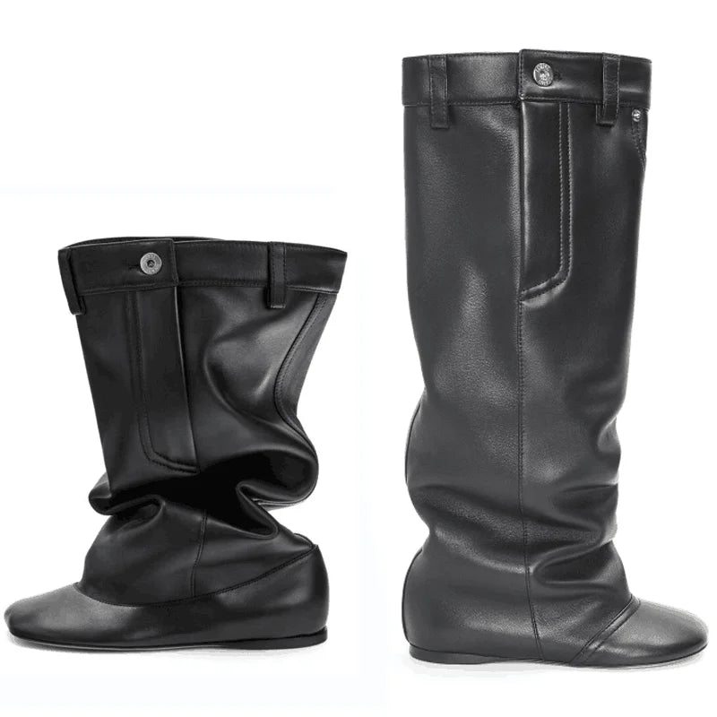 Women's High Rise Knee Length Women's Boots Fashion Size 43 Large Flat Bottom High Barrel Mid Sleeve Women's Boots