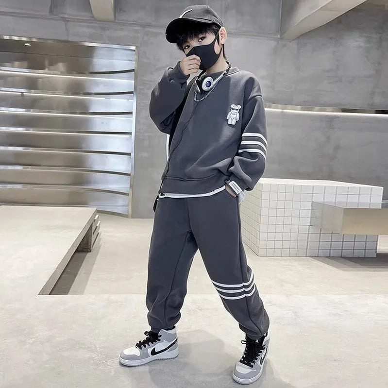 Teenage Boys Autumn Spring Fashion Cotton Suits 5-14 Years Boys Fashion Sweatshirts+Pants Tracksuits Kids Clothes Sets