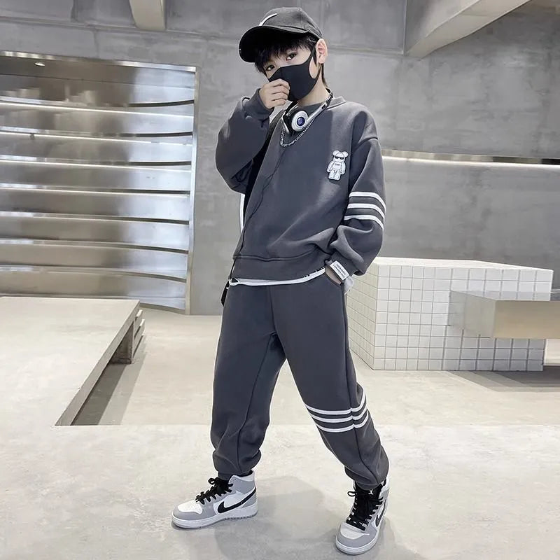 Teenage Boys Autumn Spring Fashion Cotton Suits 5-14 Years Boys Fashion Sweatshirts+Pants Tracksuits Kids Clothes Sets