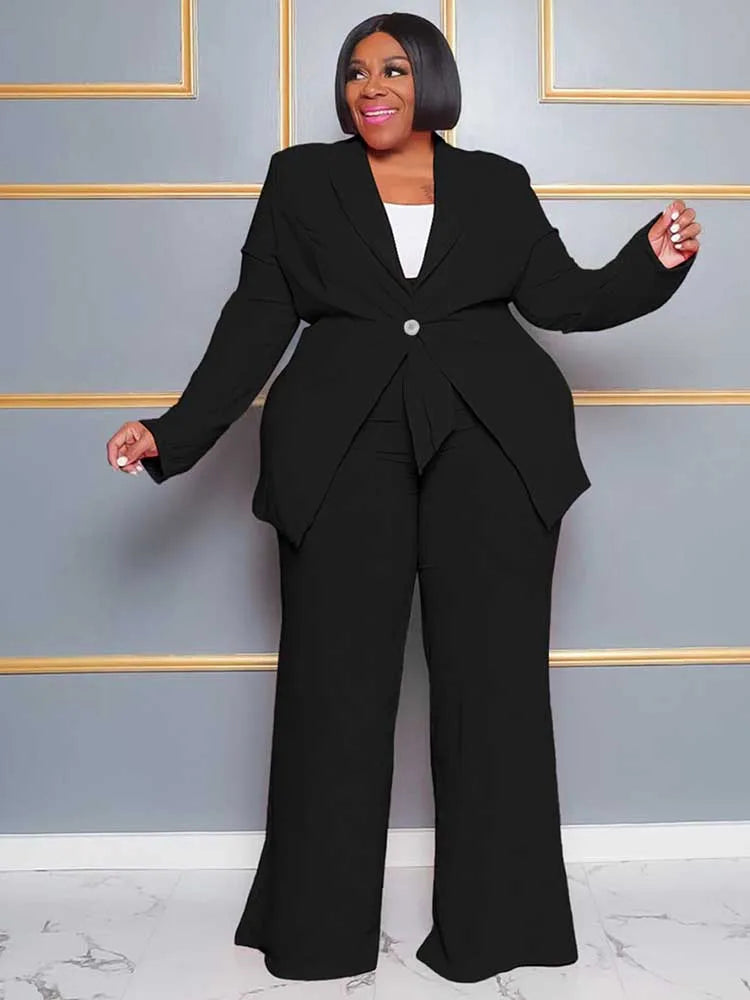 2 Piece Sets Women Outfit Winter Long Sleeve Sexy Pant Suits with Blazers Ladies Chic and Elegant Blazer Set Female Plus Size