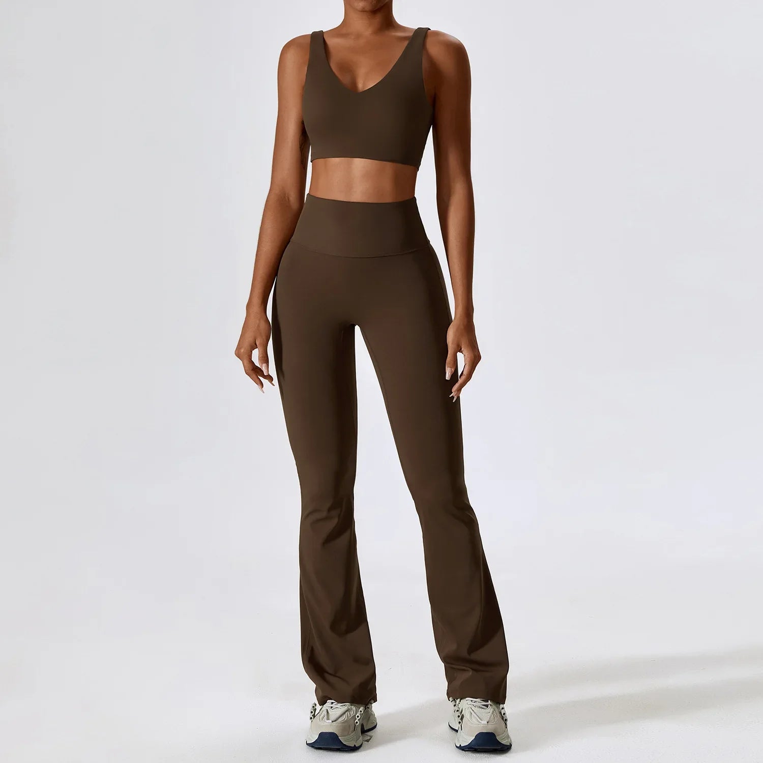 Yoga Set 2PCS Seamless Women Sportswear Workout Clothes Athletic Wear Gym Legging Fitness Bra Crop Top Long Sleeve Sports Suits Jiaocha Coffee Set-2 CHINA