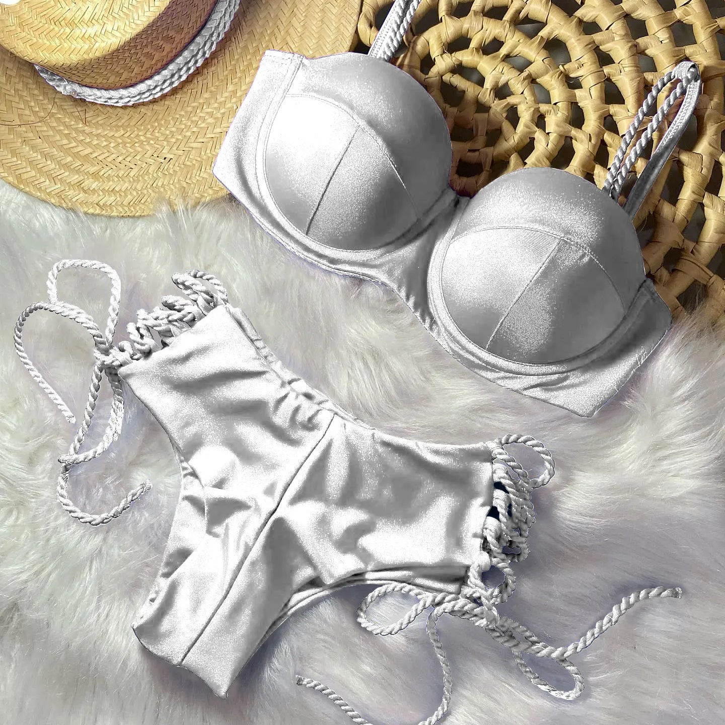 Sexy Bikinis Sets Push Up Women's Swimsuit Tie Side G-String Vintage Solid Swimwear Chest Pad Summer Beachwear Bathing Suit MA24220