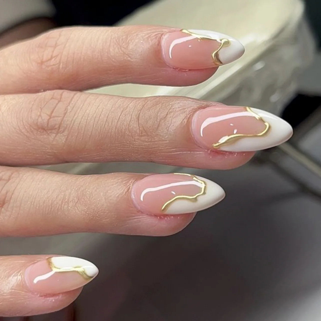 24pcs Pink Blush Press on Nails Sweet Love Design Almond False Nails for Girl Wearable Reusable Ins Simple Fake Nail Tips