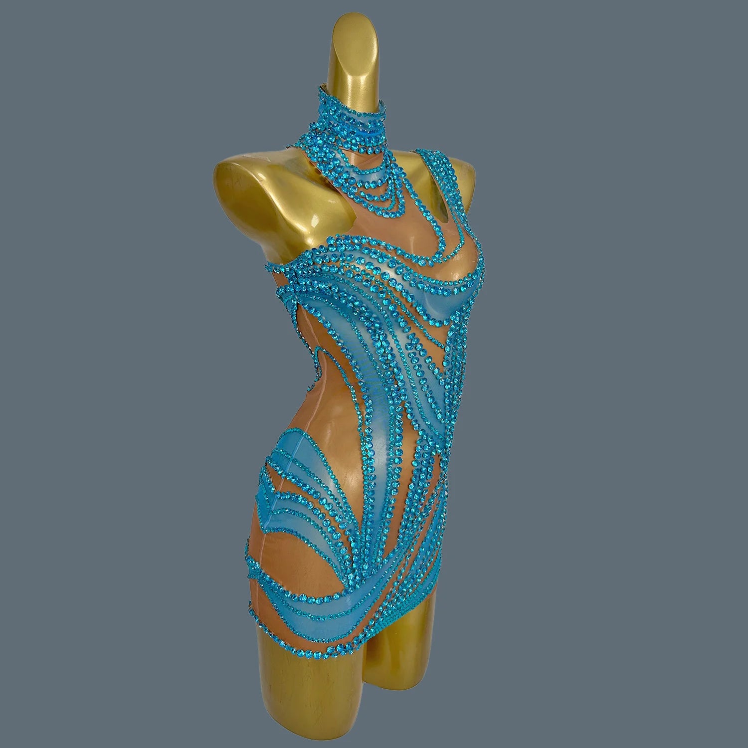 Hot Girl Sparkly Rhinestone Mini Dress Sexy Mesh See Through Party Event Prom Celebrate Birthday Dress Singer Show Wear Liuzhuan