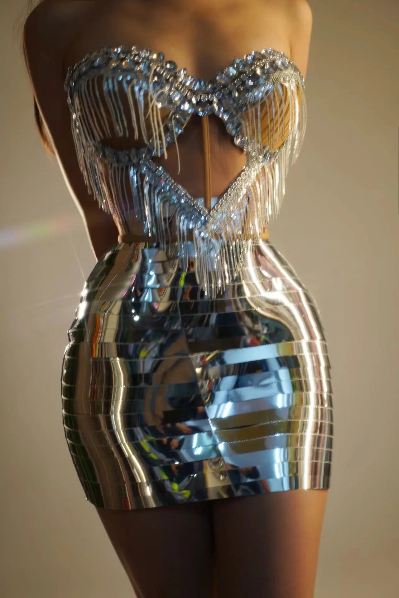 Sparkly Gold Sexy Top Two Pieces Short Skirt Set Women Celebrate Party NightClub Performance Dancer Show Stage Outfit Shengnv