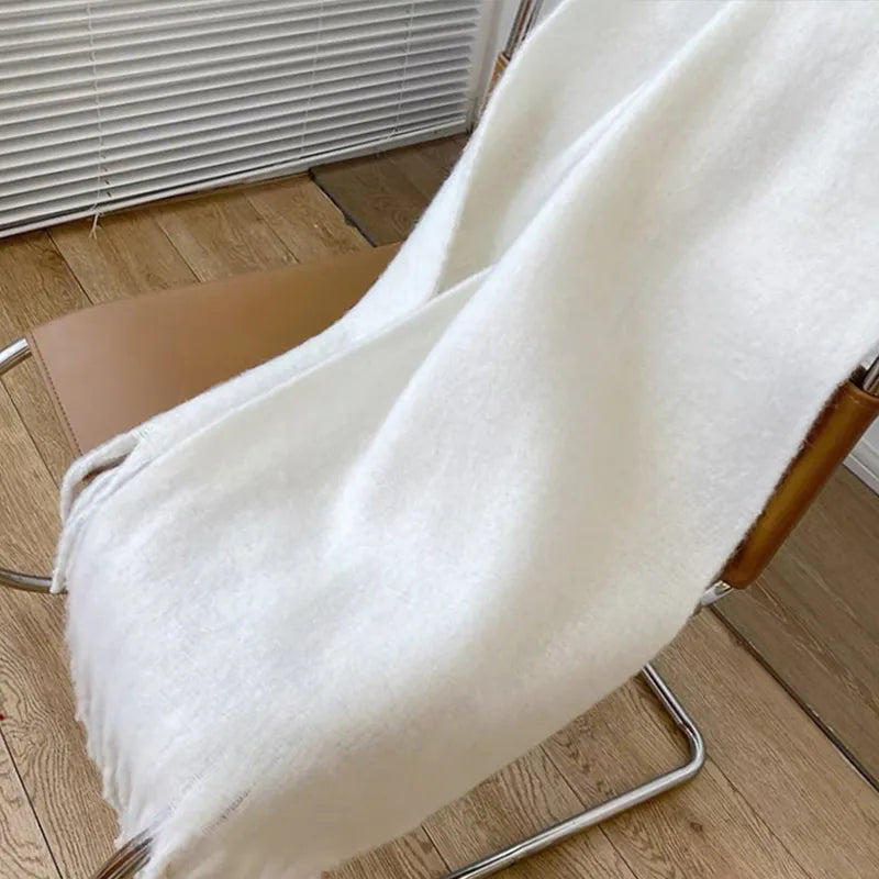 Winter Scarf Women Luxury Autumn Winter Cashmere Scarf Thickened Warm Shawl Classic Tassels Fluffy Scarf Solid Color Soft Shawl A2