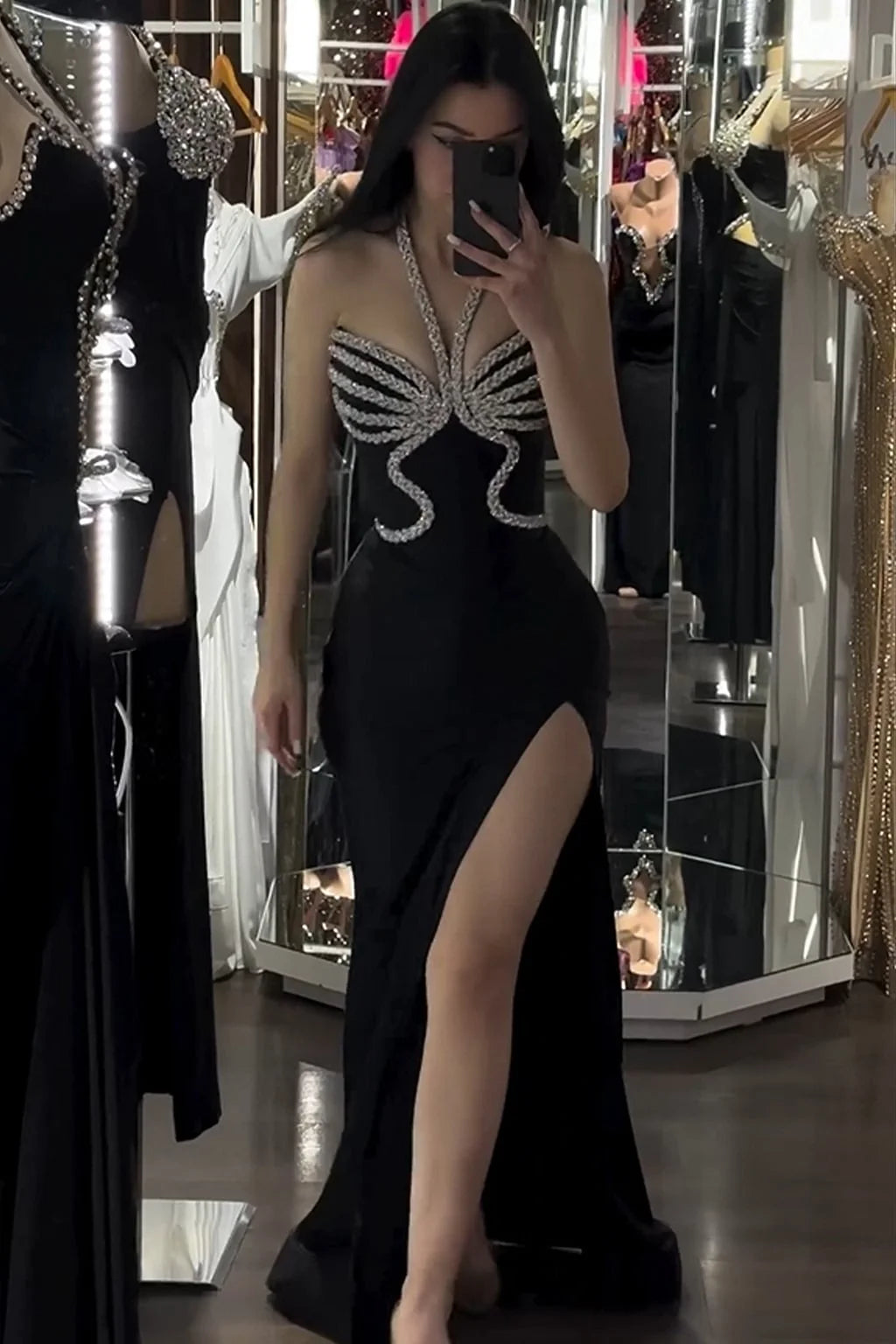 Top Women Sexy Halter Off the Shoulder Shinning Crystal Velvet Bodycon Long Dress High Split Fashion Evening Party Dress