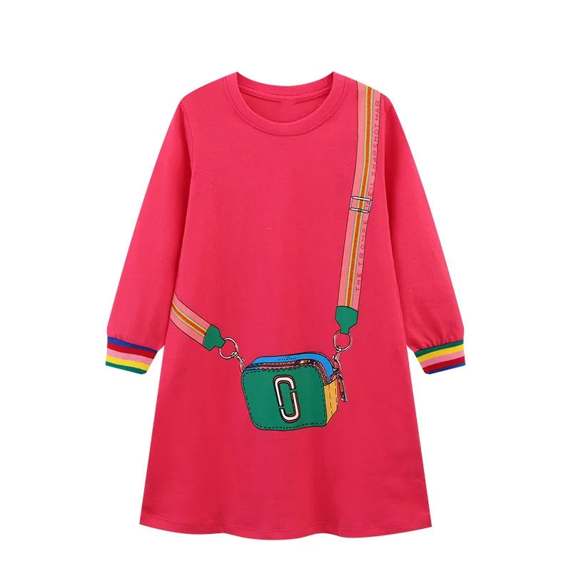Jumping Meters 2-7T Princess Girls Dresses Bag Print Party Kids Girls Costume Autumn Winter Toddler Frocks Clothing T7007