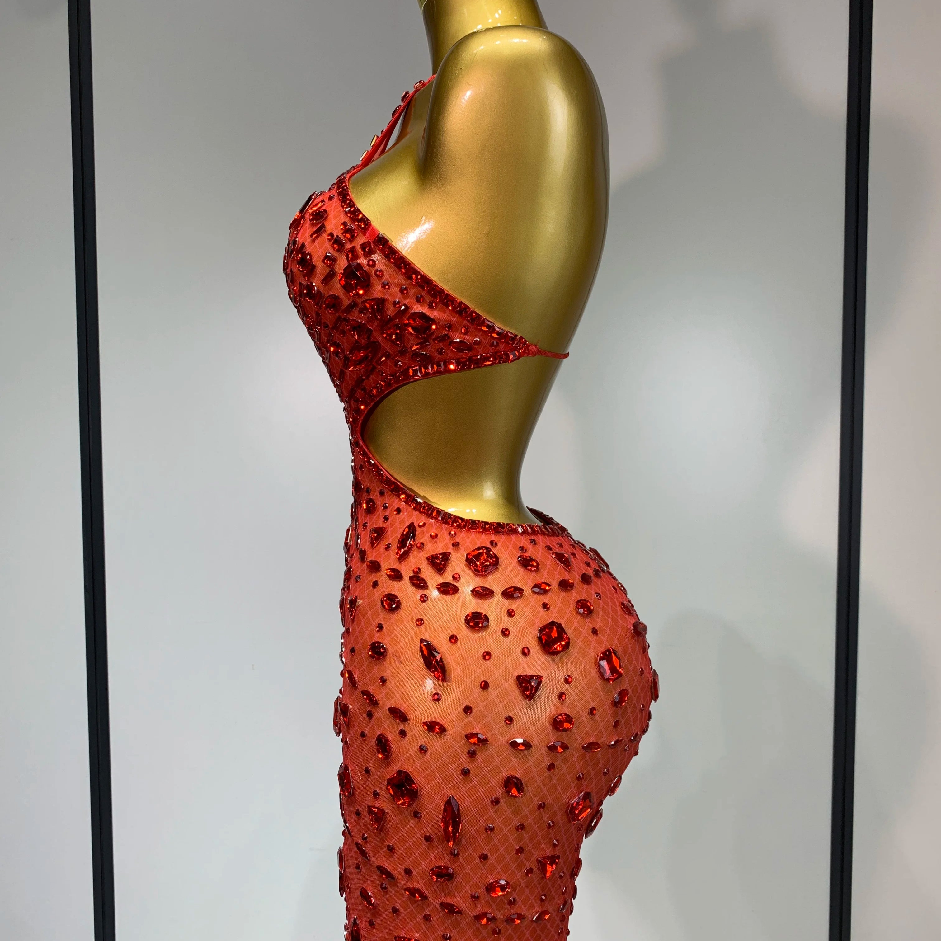 Women 2025 Sexy Backless See Through Sparkly Diamond Evening Prom Gown Luxury Birthday Celebrate Stage Nightclub Hotwife Outfit