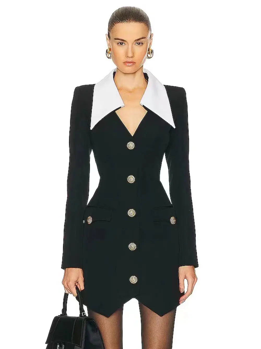 2024 Autumn Women Elegant Bandage Dress with Large Collar Long Sleeve Button Design Bodycon Asymmetric Mini Dress Party Vestidos