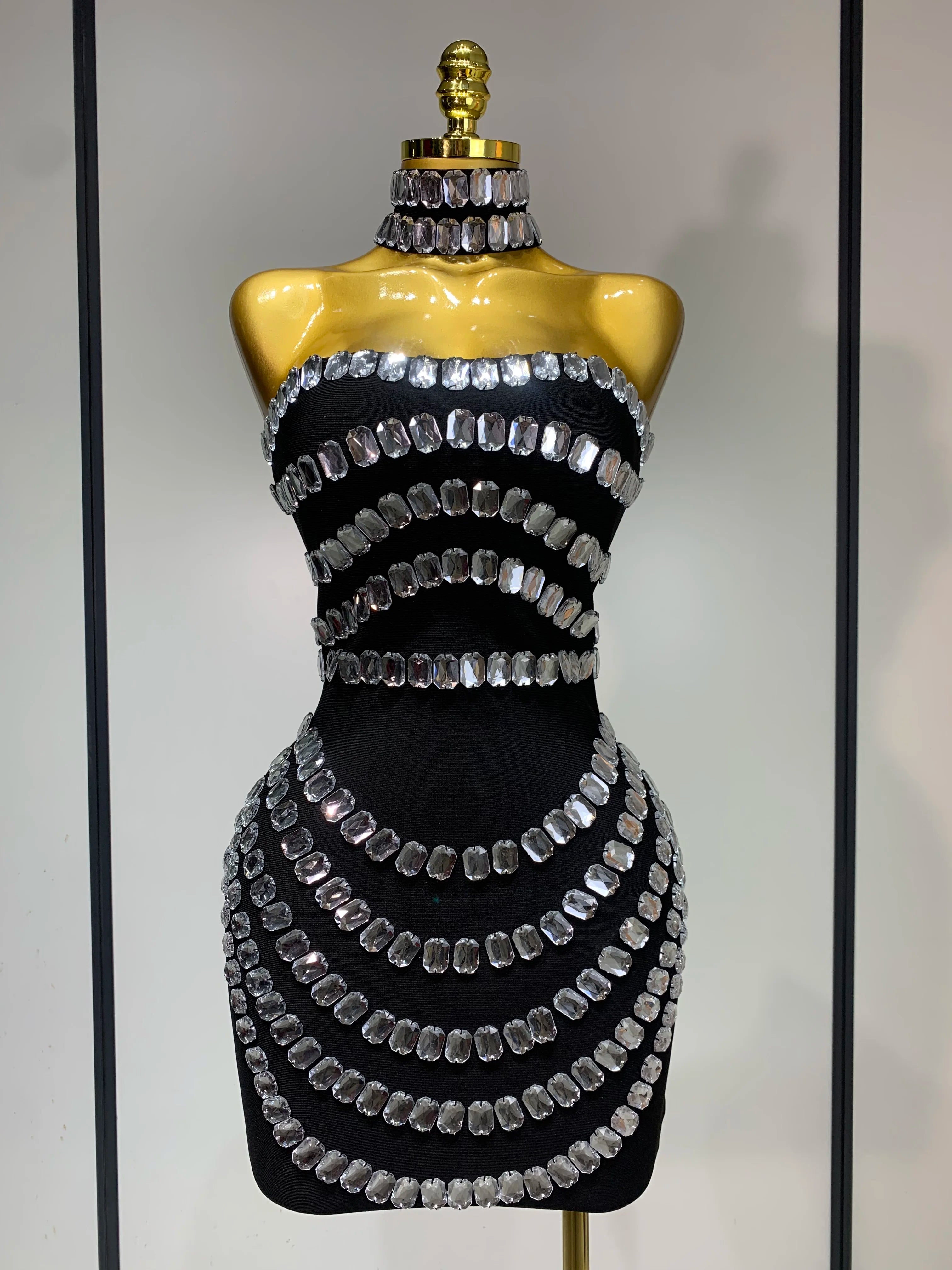 Sparkly Rhinestones Bodycon Strapless Mini Bandage Dress 2025 Women Backless Fashion Evening Party Club Luxury Birthday Dresses