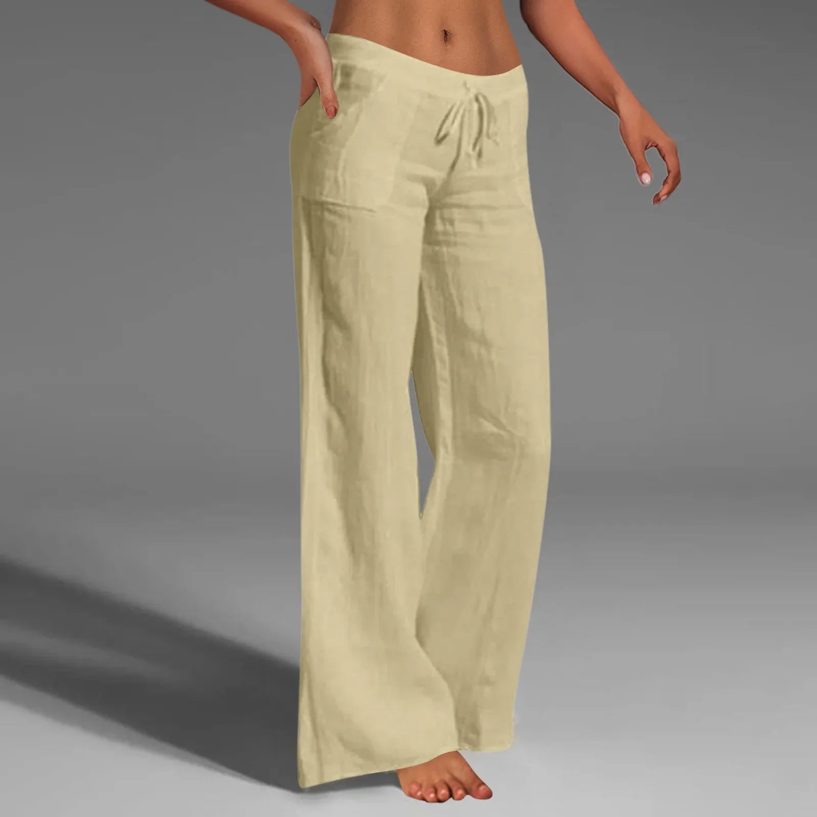 Summer Cotton Linen Women'S Pants Oversize Black Wide-Leg Pants Casual Pants Female Trendy Loose Fashion Trousers Ladies Beige