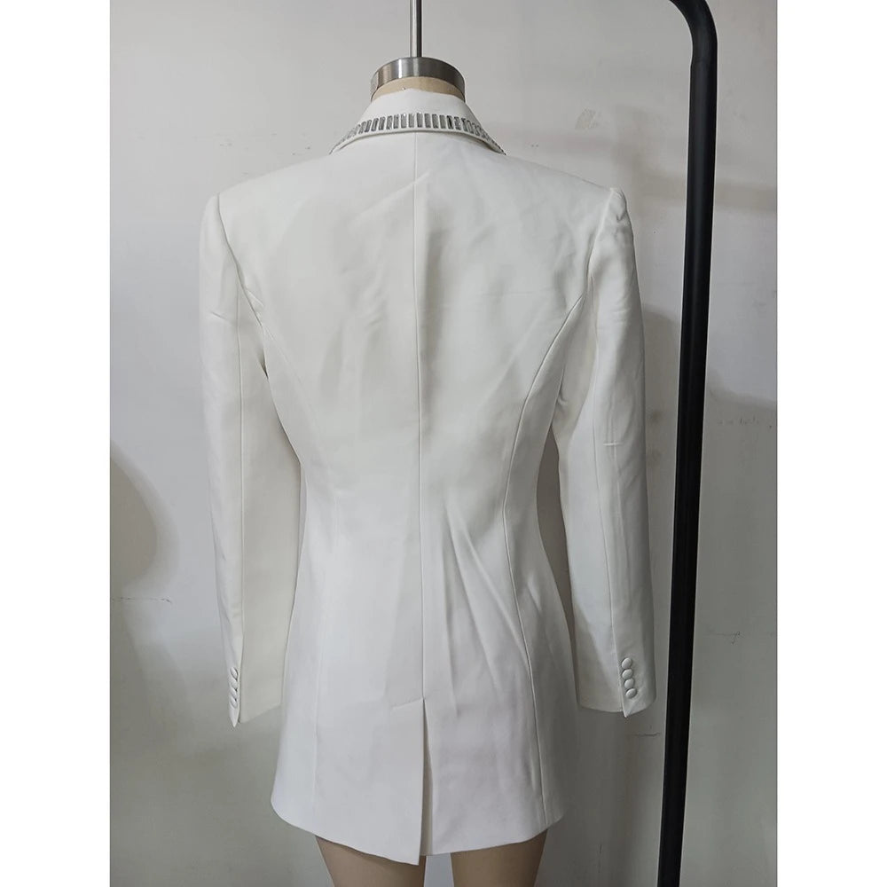 TWOTWINSTYLE Solid Slimming Spliced Hot Fix Jackets for Women Lapel Long Sleeves Patchwork Single Breasted Jacket Female Clothes