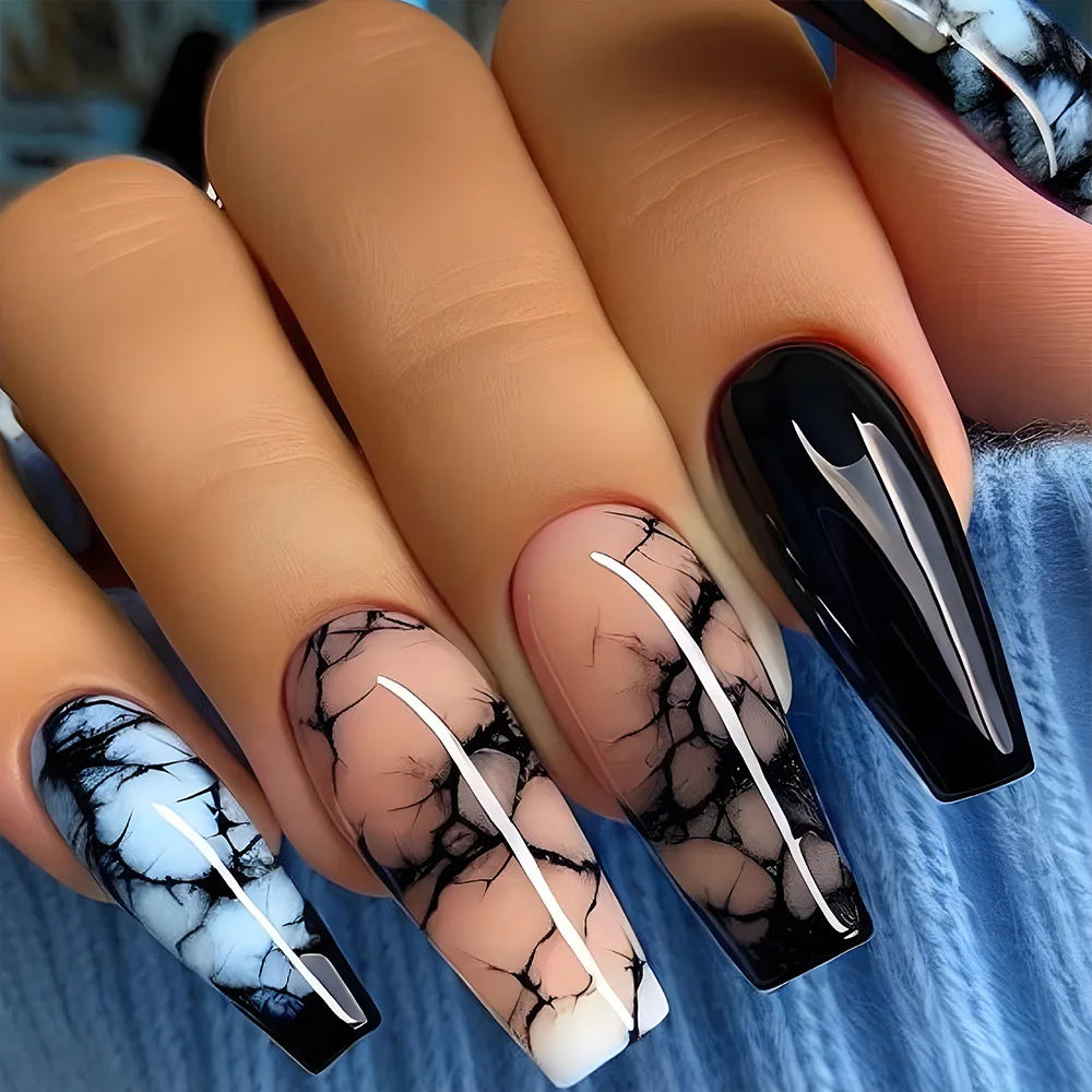 24Pc Retro Gold False Nails Mid-length Square Ballet Acrylic Press on Nails with Maple Leaves Designs Fake Nails with Jelly Glue