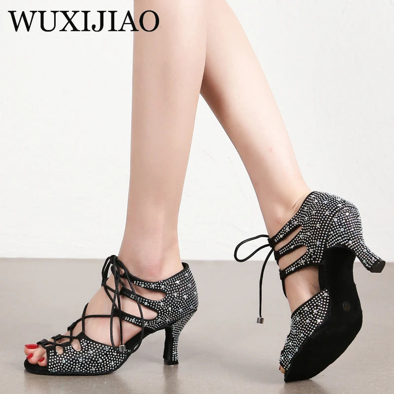 di seta donna scarpe da ballo latino fondo morbido sandali da donna Tango Party Dance Shoes scarpe da sposa con strass