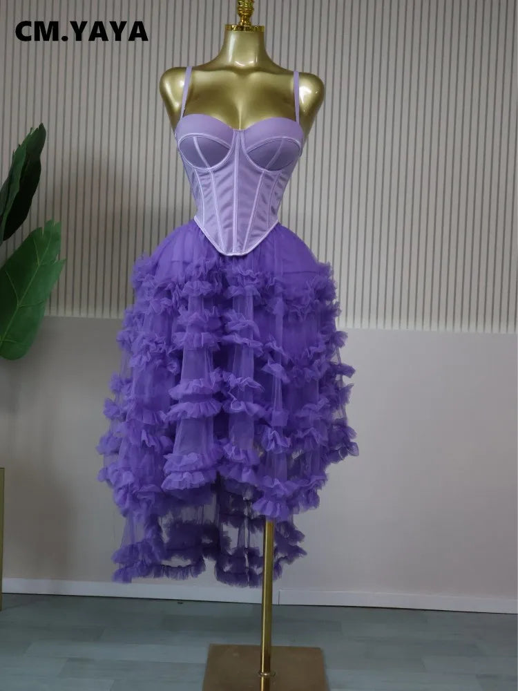 CM.YAYA Women's Dress Set Tunic Irregular Crop Top and Irregular Ball Gown Maxi Long Skirt Suit 2025 Two 2 Piece Set Outfits