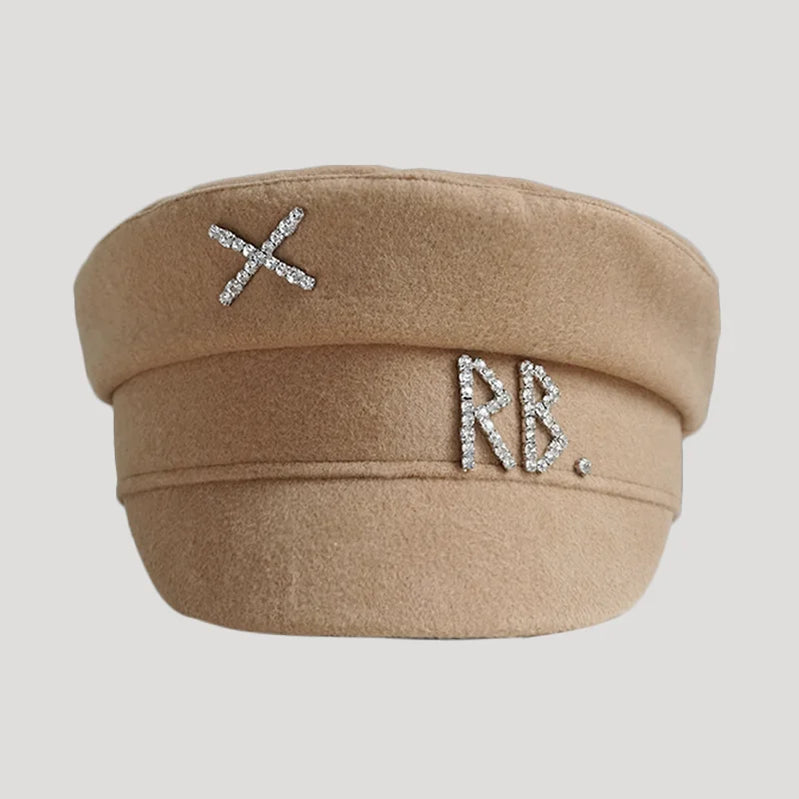 Women Hats Crystal baker boy hat Wool Newsboy Caps Female Flat Militray Caps Visor S-XL Wool-khaki