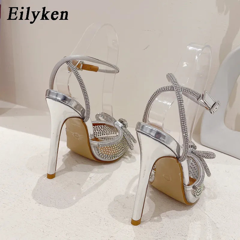PVC Transparent Women Pumps Sexy Butterfly-knot CRYSTAL High Heels Pointed Toe Wedding Prom Sandals Spring Shoes