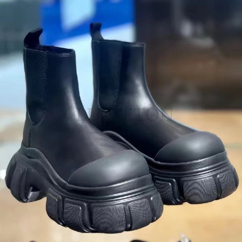 Tot Style Martin Boots Thick-soled Round-toed Black Boots Women's Chimney Boots Chelsea Boot