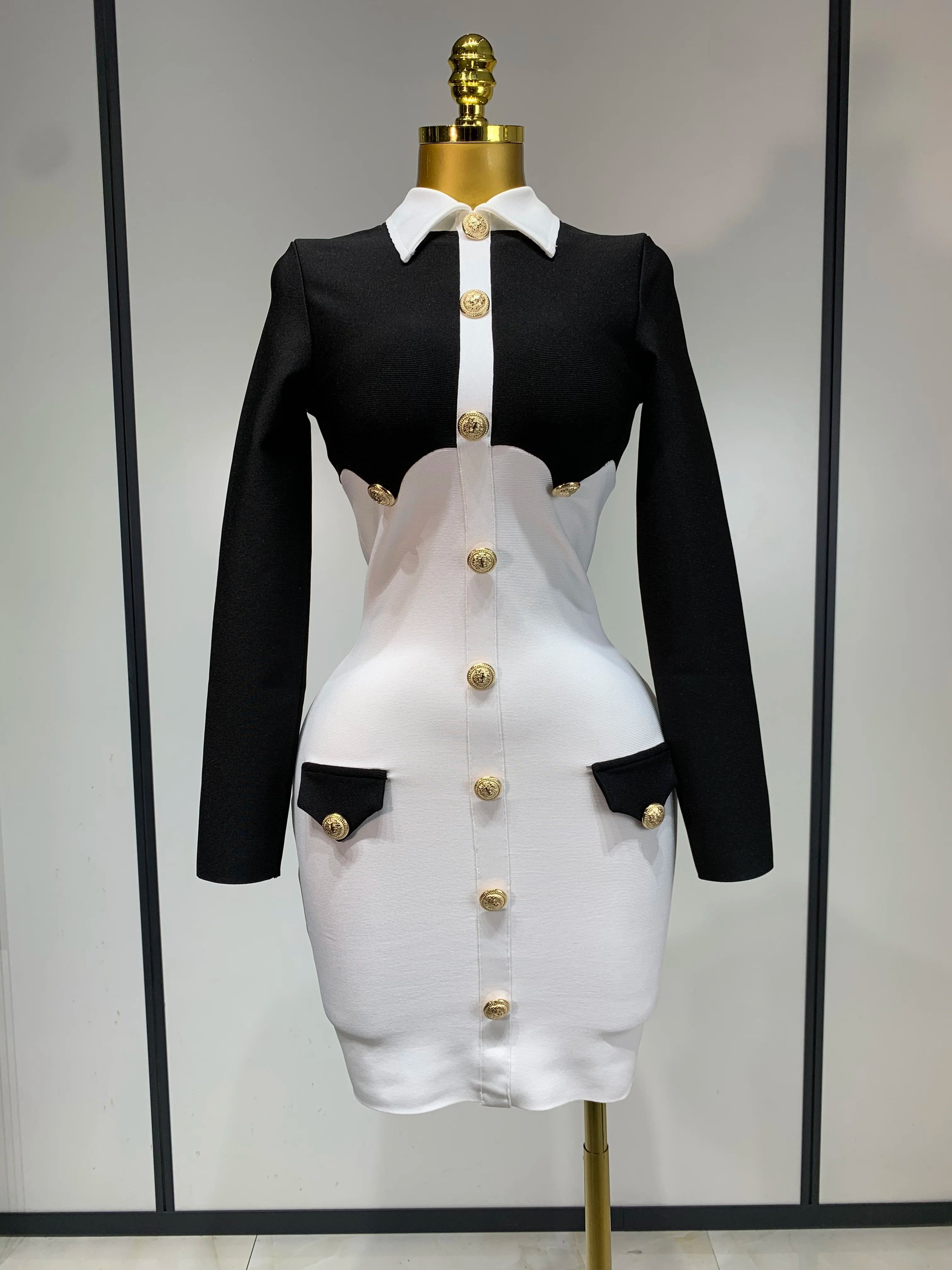 Women Long Sleeve Elastic Bodycon Short Bandage Dress 2025 High Street Office Lady Formal Elegant Business Club Party Dresses