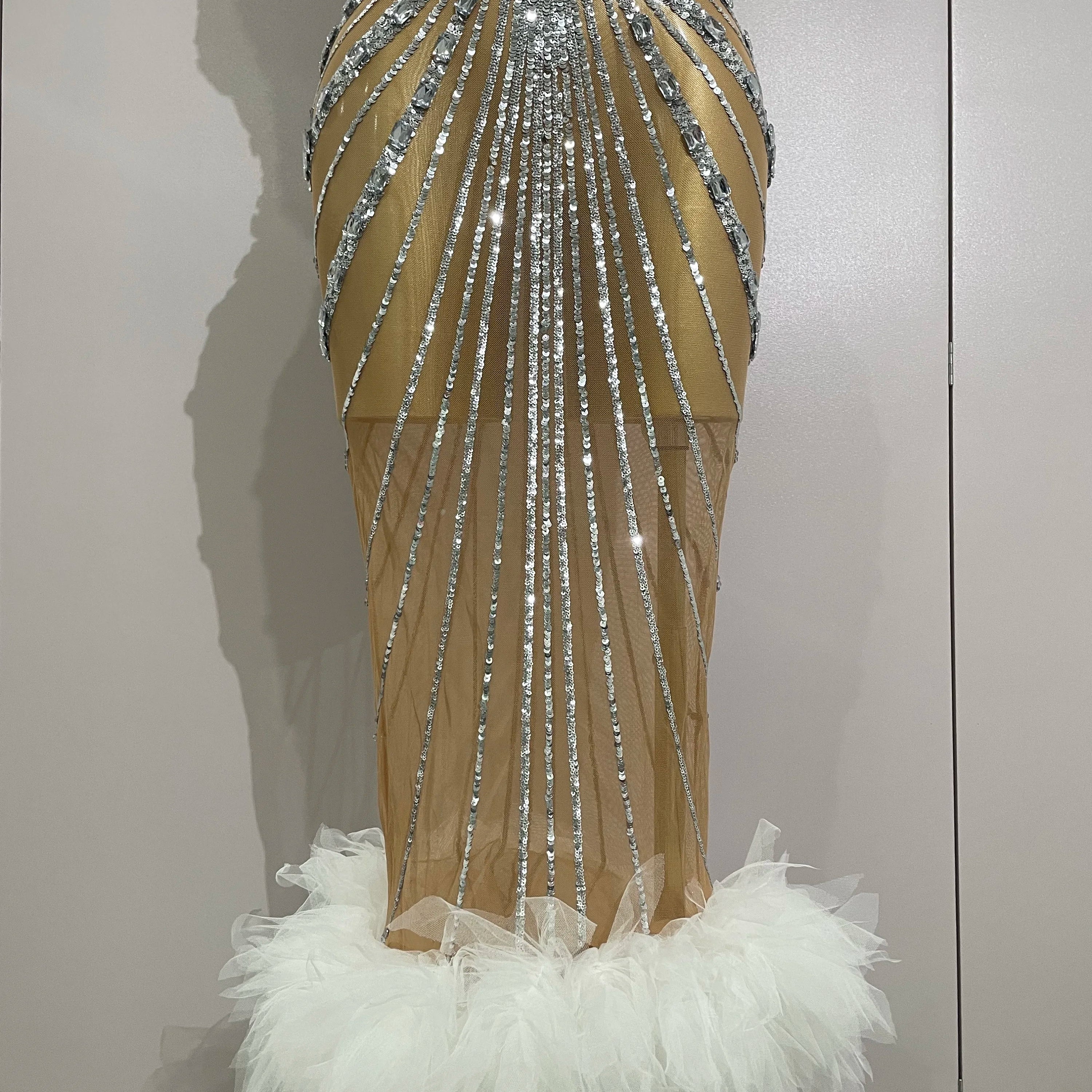 Luxury Sexy Silver Rhinestone Mesh See Through Long Dress 2025 New Women Birthday Party Prom Gown Singer Nightclub Stage Costume