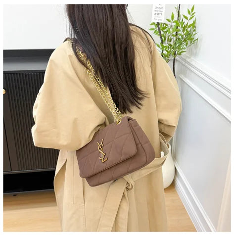 2025 New Women's Chain Strap Crossbody Bag Autumn Winter Vintage Shoulder Purse Chic Aesthetic Soft PU Leather Casual