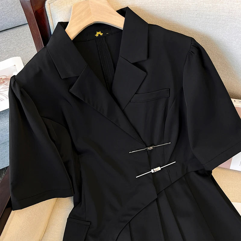 Plus-size women's Summer Fashion Polyester suit Dress Black commuter professional dress Mature dry party dress