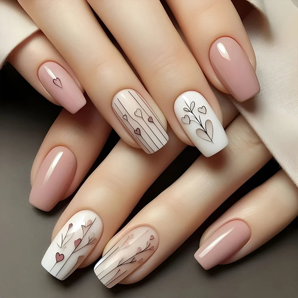 24pcs/set Medium long fake nails square ballet tips flowers butterfly for spring summer season blue green press on false nail