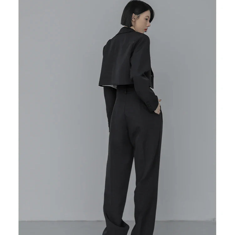 Loose Women Full Sleeve Short Blazers Jackets Pants Suits Female Casual OL Quality Trouser 2 Pieces Set Spring Autumn WS284