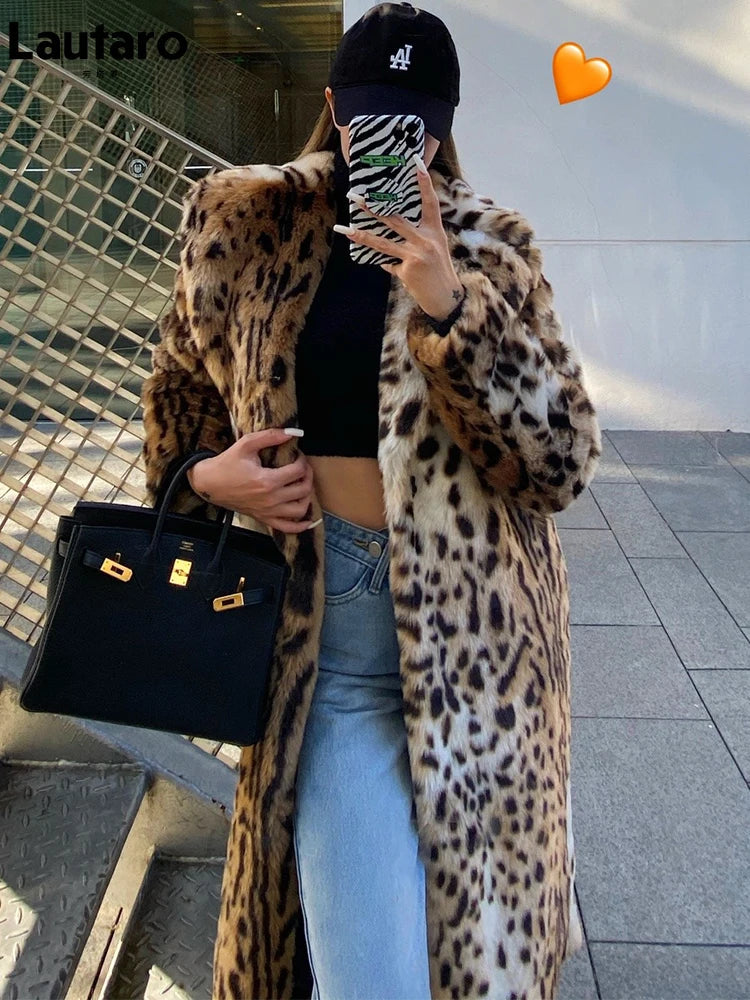 Winter Long Warm Thick Leopard Fluffy Faux Fur Coat Women Tiger Print Runway Loose Luxury Designer Clothing Women 2022