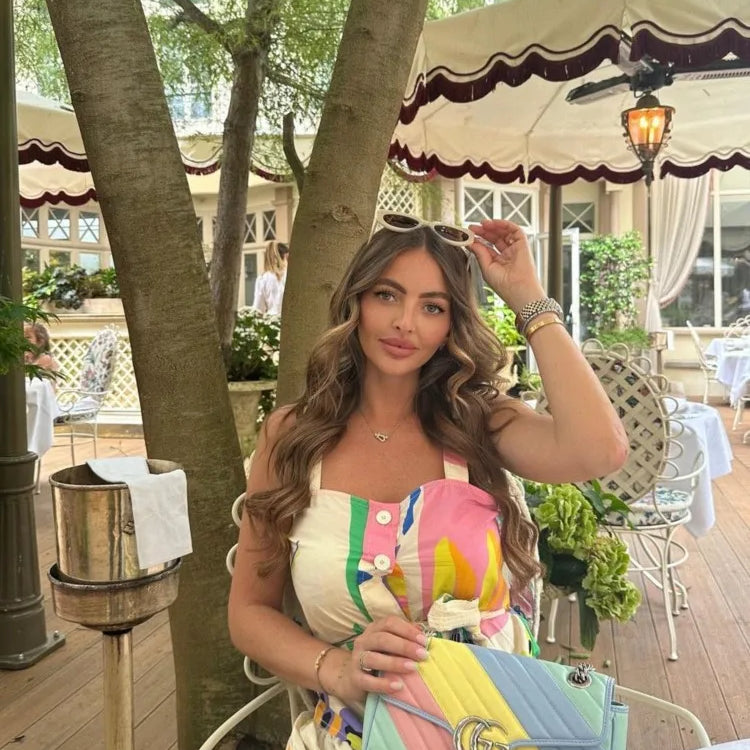 Print Square Neck Sling Midi Dress Women Single Breasted Belt Decoration A-line Dresses Summer Female Chic Beach Party vestido